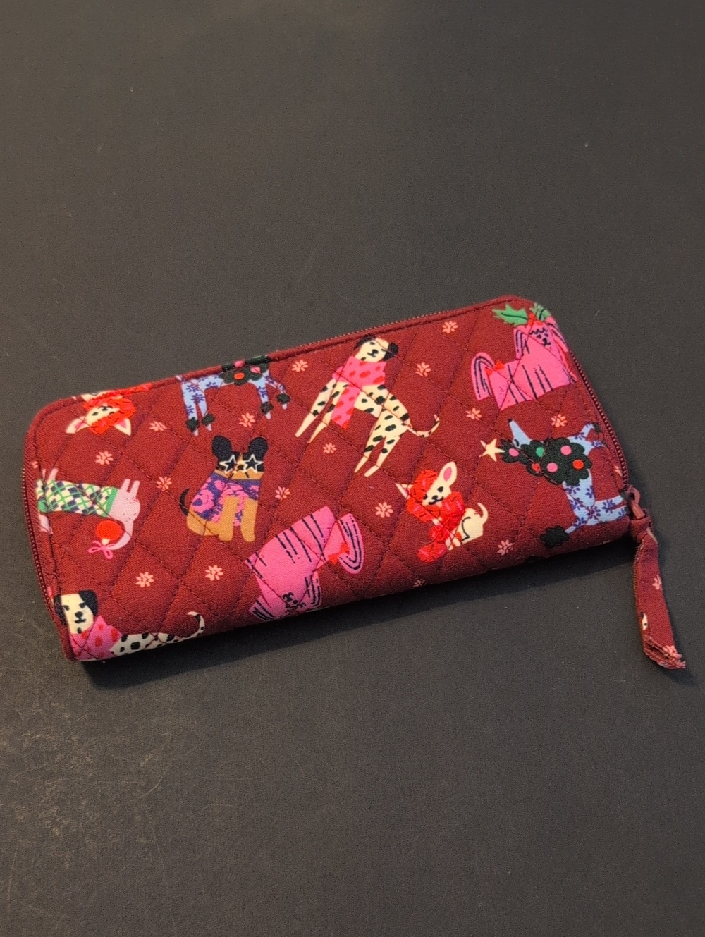 Quilted Burgundy Dog Print Zip Wallet - Unbranded